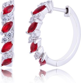 MAX + STONE 925 Sterling Silver Gemstone Hoop Earrings with CZ Accent Stones