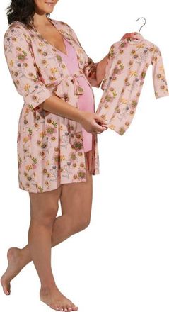 Everly Grey Adaline During & After 5-Piece Maternity/Nursing Sleep Set for Mom & Baby in Camellia at Nordstrom, Size X-Large