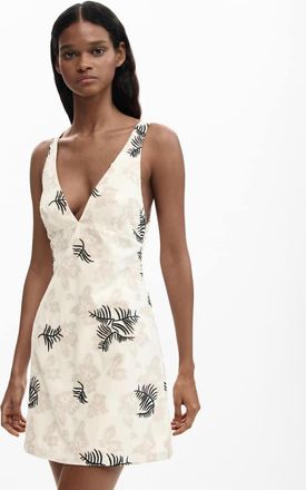 Desigual Vestito bianco con spalline ricamate e rami-Neutro