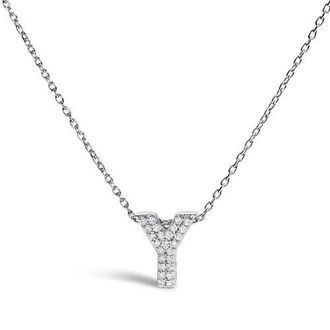House of Brilliance 10K Gold Diamond Accent A-Z Initial Bubble Pendant Necklace in White | Y at Nordstrom