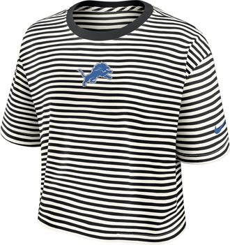 Nike Detroit Lions Striped Nike Womens MLB Cropped T-Shirt in Black | 048P10DW9J-MXN