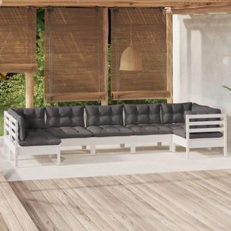 vidaXL Muebles De Jard&iacute;n 7 Pzas Con Cojines Blanco Madera De Pino Vidaxl
