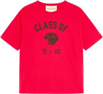 Valentino T-Shirts, male, Red, Size: XL Cotton T-shirt with Panther Print