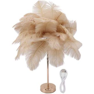 OEM L&aacute;mpara De Mesa Creativa Con Plumas De Avestruz Blancas, L&aacute;mpara De Mesita De Noche, Pantalla Lujosa Y Elegante, Luz Nocturna, Iluminaci&oacute;n De Escritor