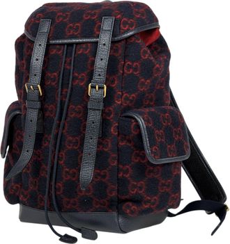 Gucci Navy Red Color Fabric Leather Backpack (Pre-Owned)