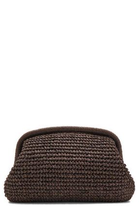 Mango Natural Fiber Frame Clutch in Chocolate at Nordstrom