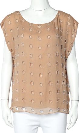 Alice & Olivia Alice + Olivia Beige Silk Bead Embellished Sleeveless Top