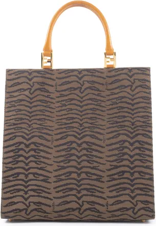 Fendi Brown Canvas Leather Tote Bag (Pre-Owned)