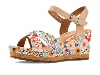 Clarks Chicly Floral Womens Wedge Shoes White Textile : 7.5 B - Medium, Leather