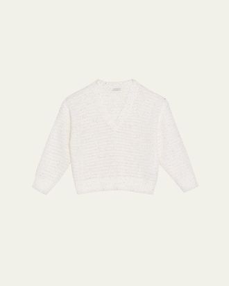 Brunello Cucinelli Linen-Blend Sequin V-Neck Sweater