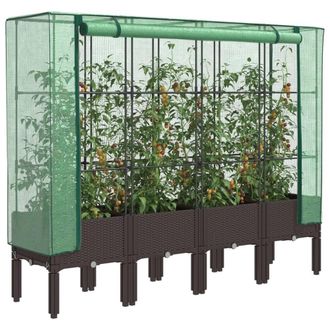 Berkfield Home Raised Bed with Greenhouse Cover Rattan Look 160x40x140 cm in Brown | Size: 160 x 40 x 140 cm