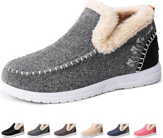 Generic Orthopedic Fleece Slip-on Boots for Women, Fur Lined Winter Shoes with Arch Support, Round Toe Anti-Slip Warm Snow Booties (Grey,42)