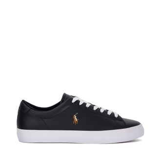Dune London Polo Ralph Lauren Mens Longwood - Logo Lace Up Tennis Trainers - Black material_leather1 - Size UK 7
