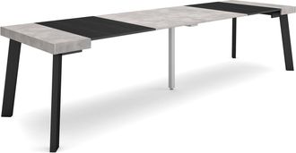 Skraut Home Mesa Consola Extensible, Mesa Comedor Plegable, 300, Para 14 Comensales, Patas De Madera, Estilo Moderno, Gris Cemento - Skraut Home