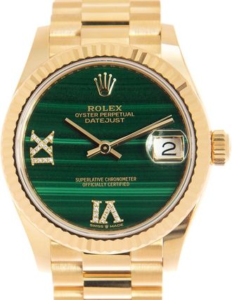 Rolex Datejust 31 Malachite Diamond Dial Ladies 18kt Yellow Gold President Watch 278278MLRDP