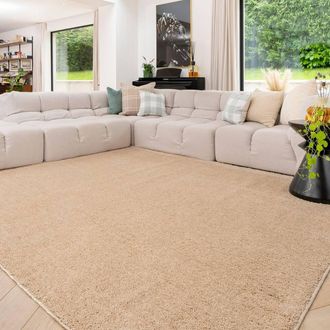 Kukoon Machine Washable Shaggy Rug Cream Beige Fluffy Bedroom Carpet Mat | Size: 200 cm x 290 cm