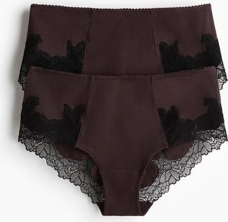 H&M 2er-Pack Hipster aus Baumwolle mit Spitzenborte - Brown