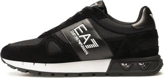 Emporio Armani Logo-print Panelled Sneakers - Heren - Sneakers - Zwart - 42 1/2 EU - Leer - Schoenen