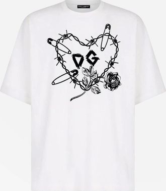 Dolce & Gabbana Mens Mens White Dolce & Gabbana Heart Graphic Print T Shirt - Size: 34/32