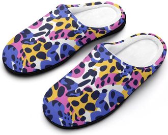 Generic Leopard Womens Slippers Warm House Slippers Indoor House Shoes with Anti-Skid Rubber Sole