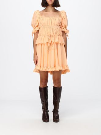Chlo&eacute; Mini abito A-line in seta con scollo quadrato e maniche a palloncino