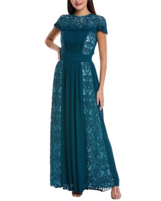 Tadashi Shoji Pleated Lace Panel Gown