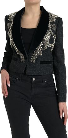 Dolce & Gabbana Womens Black Crystal Embellished Overcoat Jacket Clothing