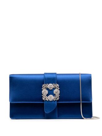 Manolo Blahnik Capri embellished satin clutch - Blue