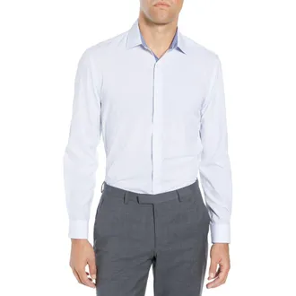 W.R.K Slim Fit Performance Stretch Dot Dress Shirt in Light Blue at Nordstrom, Size 18
