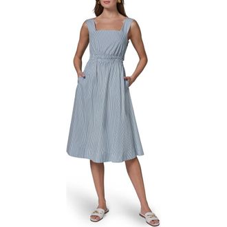 DKNY Stripe Midi Dress in Washed Indigo at Nordstrom, Size 12