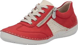 Rieker Sneaker RIEKER, Damen, Gr. 41, rot (rot, beige), Lederimitat, kontrastfarbene Details, Schuhe Sneaker, Halbschuh, Freizeitschuh, Schn&uuml;rschuh mit Reiss