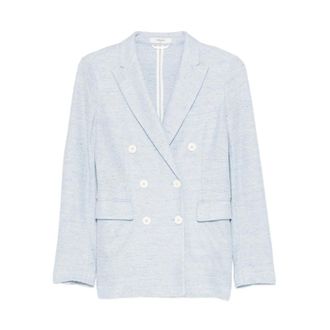 Circolo 1901 Blazers, female, Blue, Size: XS Double-Breasted Linen Blazer