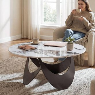 HOMCOM Coffee Table Sintered Stone Top White & Black | Size: 80 cm x 80 cm