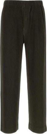 Issey Miyake Gekreukte Rechte Broek - Heren - Straight fit broeken - Groen - M - Polyester - Broeken