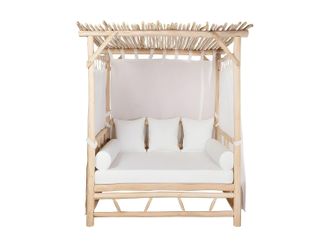 Vente-Unique Cama de jard&iacute;n con dosel de teca - Natural claro y blanco TULUM