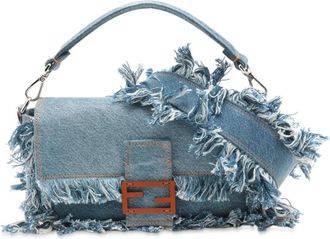 Fendi Borsa a tracolla Baguette in denim con frange 2010-2025 - Blu