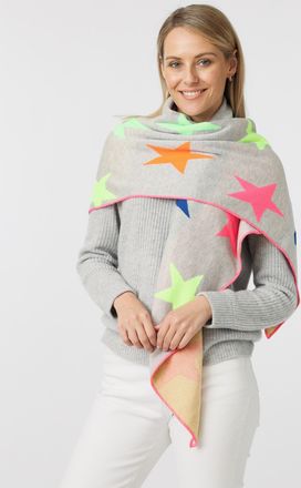 Zwillingsherz Dreieckstuch ZWILLINGSHERZ Neon mit grossen Sternen, Damen, grau, Obermaterial: 50% Baumwolle, 50% Polyacryl, Modet&uuml;cher Dreieckstuch, mit grossen Ste