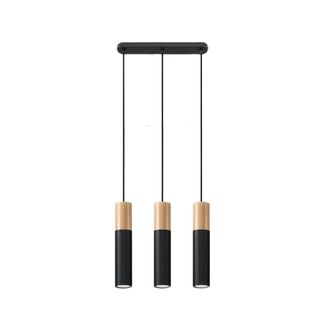 Sollux Lighting Lámpara de techo madera natural negra acero alt 90 cm