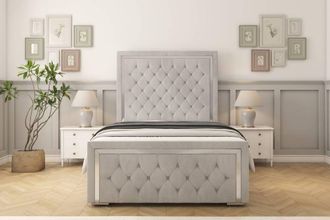 Sloomy Sofia Chrome Naples Frame-Mattress - 50 Upholstered Headboard in Silver | Size: Single