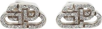 Balenciaga Silver Crystal Logo Stud Earrings