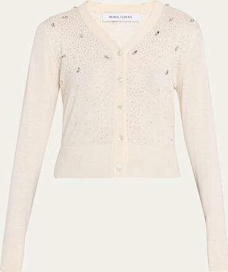 Prabal Gurung Celestial Embroidered Silk-Cashmere V-Neck Cardigan