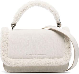Brunello Cucinelli City shearling-trim leather bag - women - Nubuck Leather - OS - White