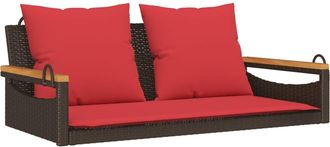 vidaXL Banco Columpio Con Cojines Rat&aacute;n Sint&eacute;tico Marr&oacute;n 109x62x40 Cm Vidaxl