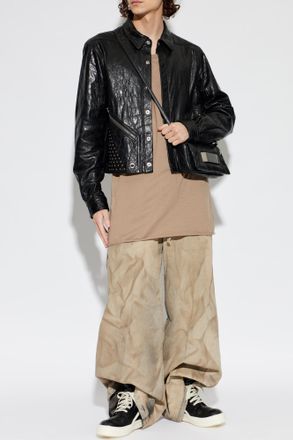 Rick Owens Leather Jacket With Studs, Mens, Black
