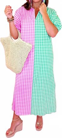 Adrienne Spring Gingham Midi Dress In Pink