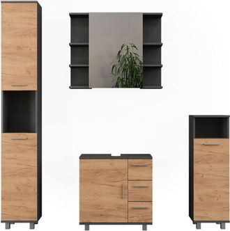 Vicco Conjunto De Muebles De Ba&ntilde;o Ilias, Oro Power Roble/antracita, 4 Partes