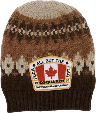 Dsquared2 Brown Mixed-Wool Logo Beanie Cap