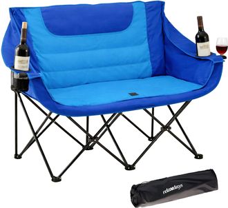 Relaxdays Relaxdays Silla Plegable Doble Para Camping, Bolsa De Transporte, Portavasos, 272 Kg, Poli&eacute;ster Y Metal, Azul