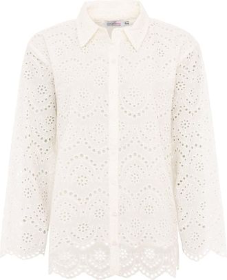 Zwillingsherz Kurzarmbluse ZWILLINGSHERZ Lochstickerei, Damen, Gr. L/XL, wei&szlig;, Obermaterial: 100% Baumwolle, Blusen Kurzarmbluse, langarm, mit Kragen, Lochspitze, K