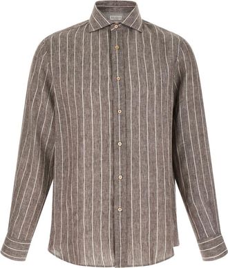 Brunello Cucinelli Brown Pinstriped canvas shirt